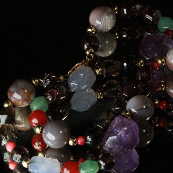 14K GOLD AMETHYST GARNET QUARTZ CHALCEDONY NECKLACE - Picture 10 of 14